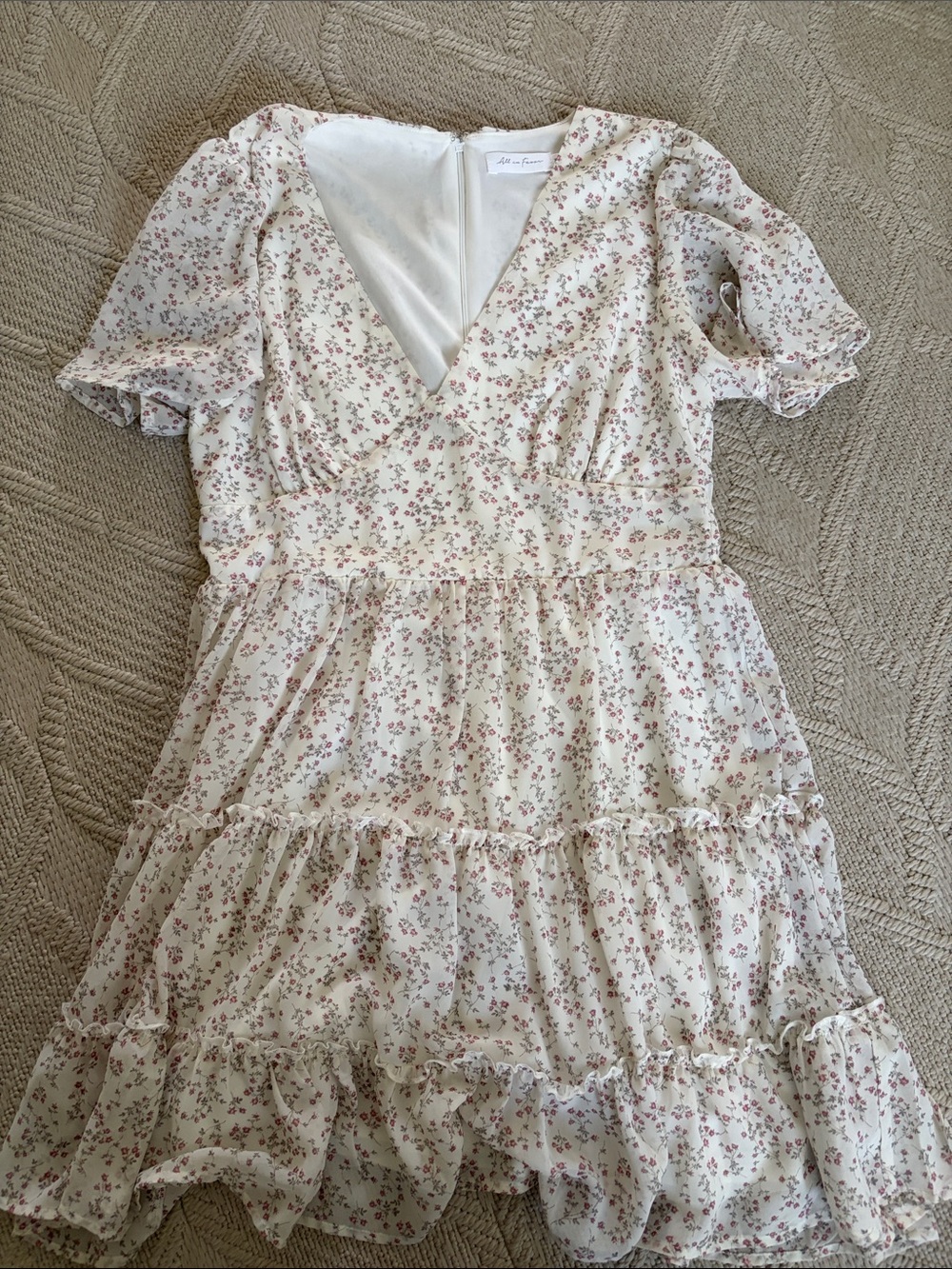 All in Favor Cream Floral Tiered Ruffle Dress